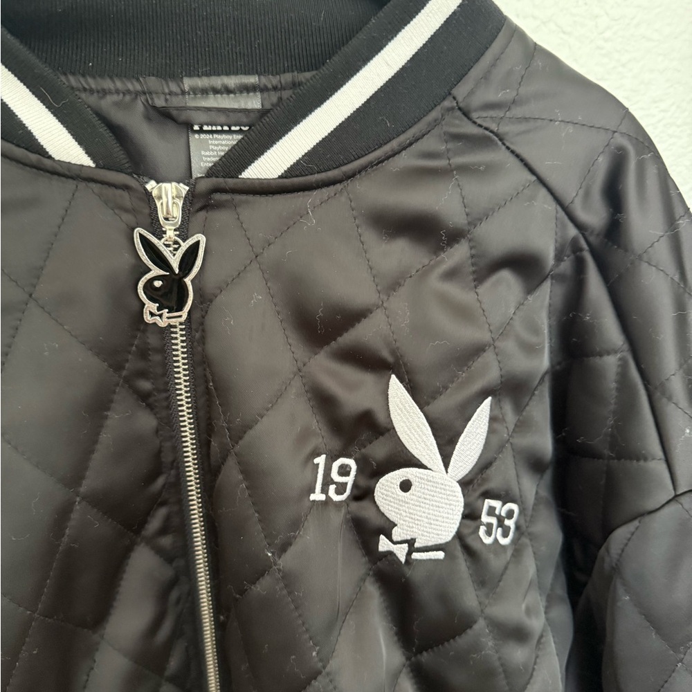 PLAYBOY Black Quilted Women’s Varsity Bomber Jacket - Picture 6 of 6